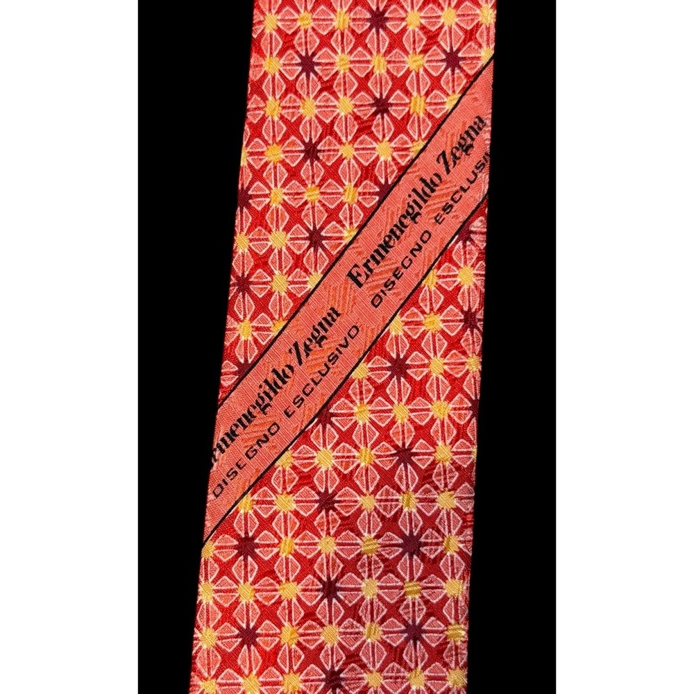 Ermenegildo Zegna Pink Tie -2 Tone Red Yellow Floral Pattern 100% Silk Italy Tie - Picture 8 of 10